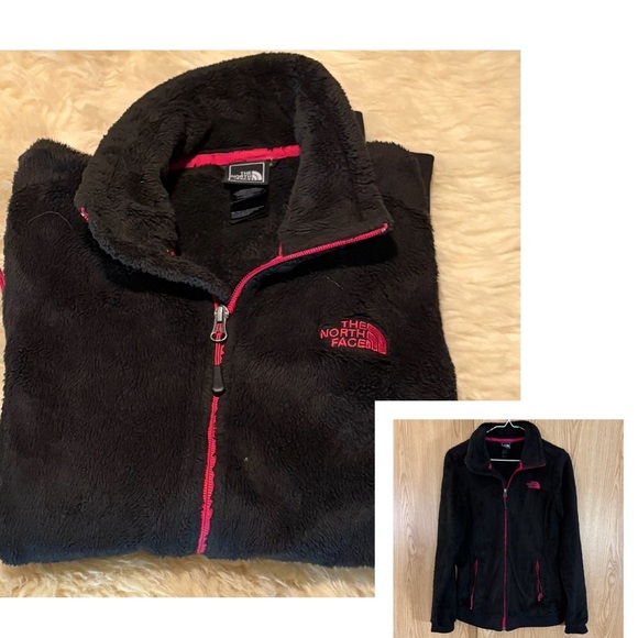 The North Face Black and Pink Logo Thick Fleece Jacket - Picture 1 of 7
